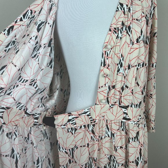 Diane Von Furstenberg Wrap Dress Women XL Multicolor Leaf 3/4 Wide Sleeve Office - Picture 7 of 15
